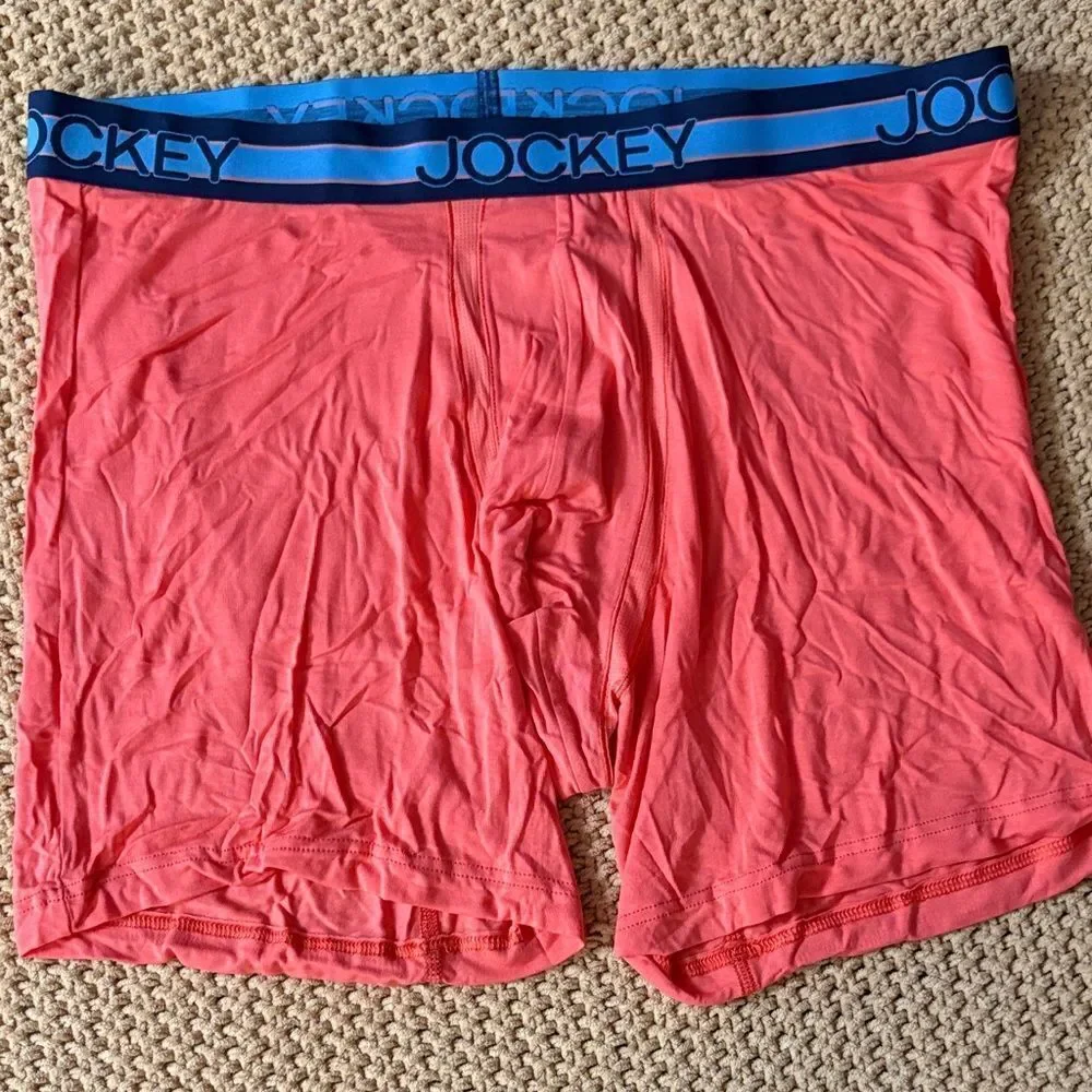 NWT 2 Pair Jockey Boxer Briefs - Vibrant Coral and Patterned Blue Size XL